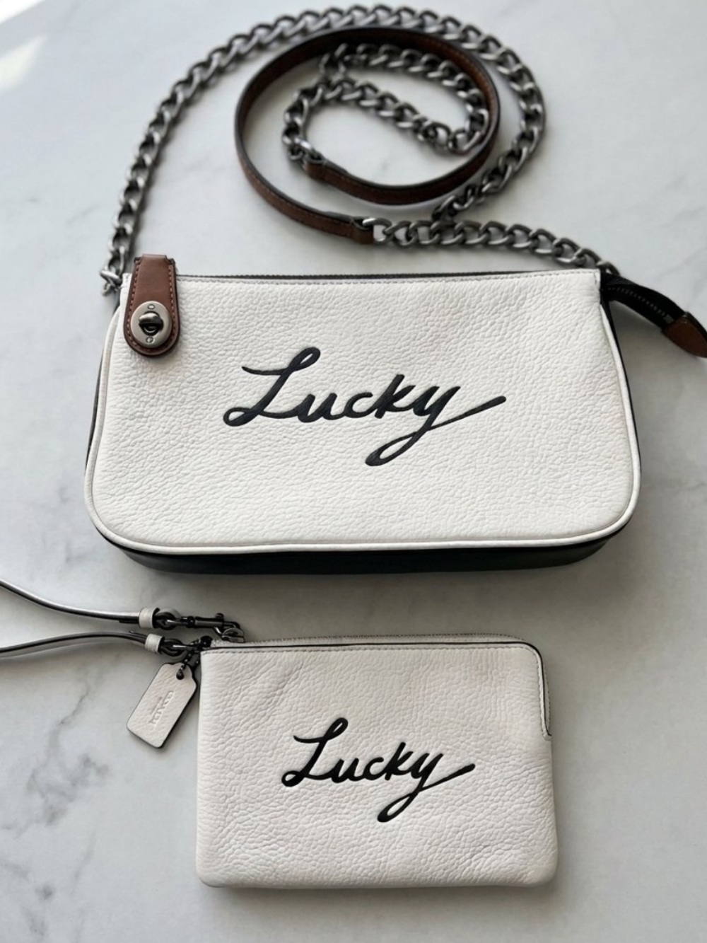 RARE Coach Stuart Vevers 2015 "Lucky" White Crossbody Bag & Wristlet 2pc Set